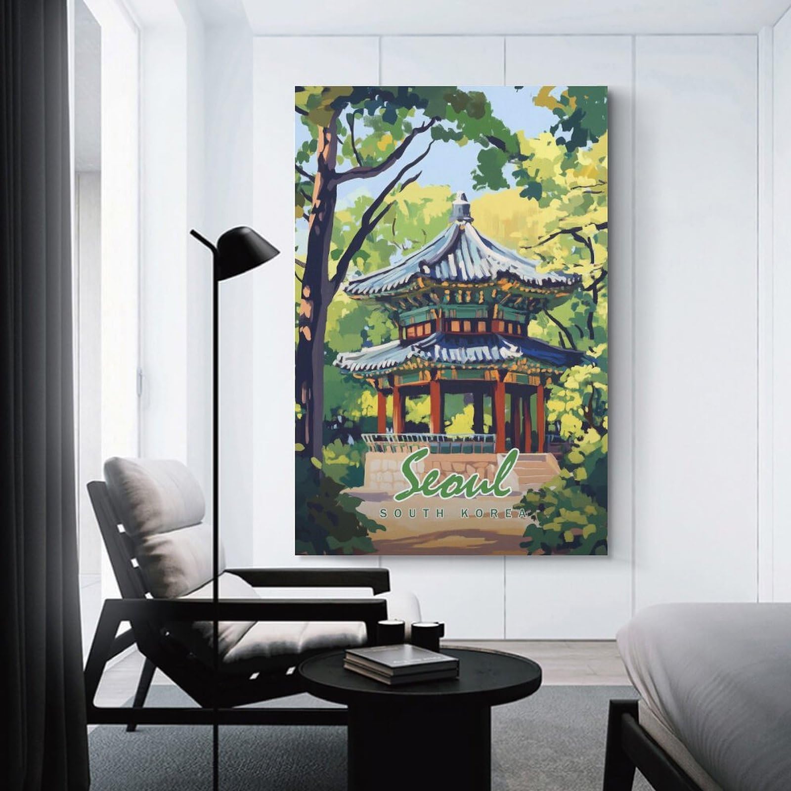 Junmoney Seoul Pagoda Illustration Hanging Wall Art, 12x18inch(30x45cm), for New Homes, Bedrooms Or Workspaces, Thoughtful Wall Decor for Art Lovers