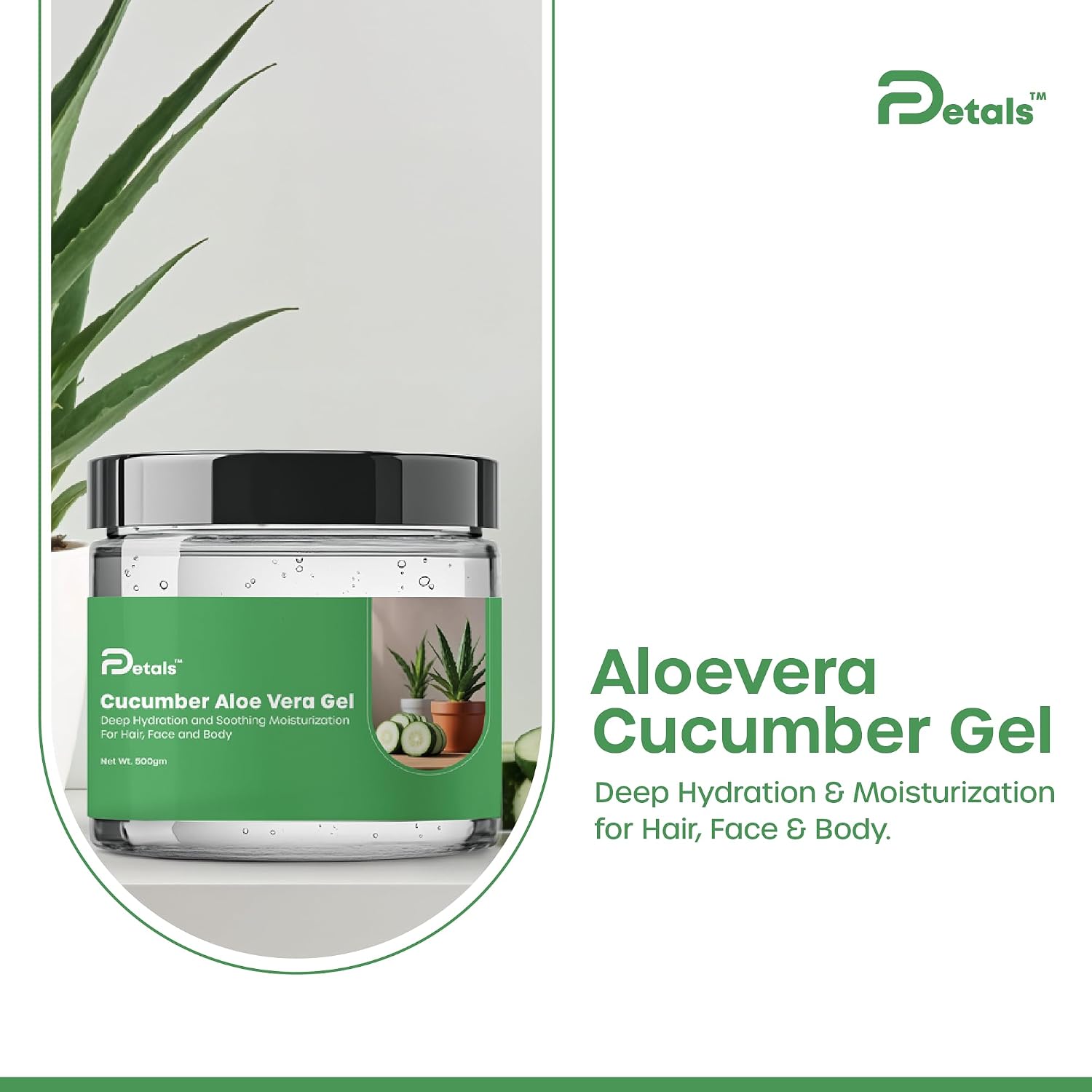 Aloe Vera Cucumber Gel for Deep Hydration and Moisturization For Hair, Face and Body (500gm) Transparent