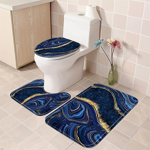 Vista 24 de Nkzply Juego de 4 cortinas de ducha de mármol negro con alfombras, juegos de baño dorados con cortina de ducha y alfombras, accesorios de decoración