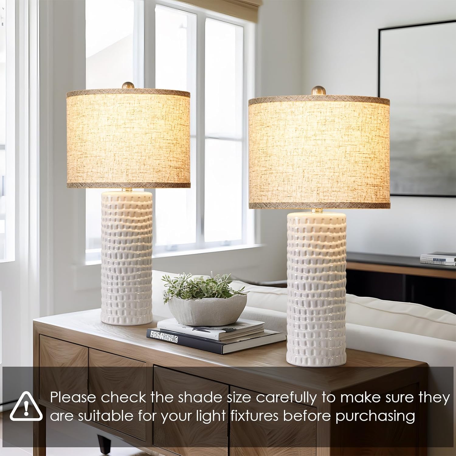 Lamp Shades Set of 2, Drum Lampshades 13" Top x 13" Bottom x 10" High with Spider Fitter, Large Replacement Lamp Shades for Table Lamps, Floor Lamps, Easy Assembly Required (2, Beige)