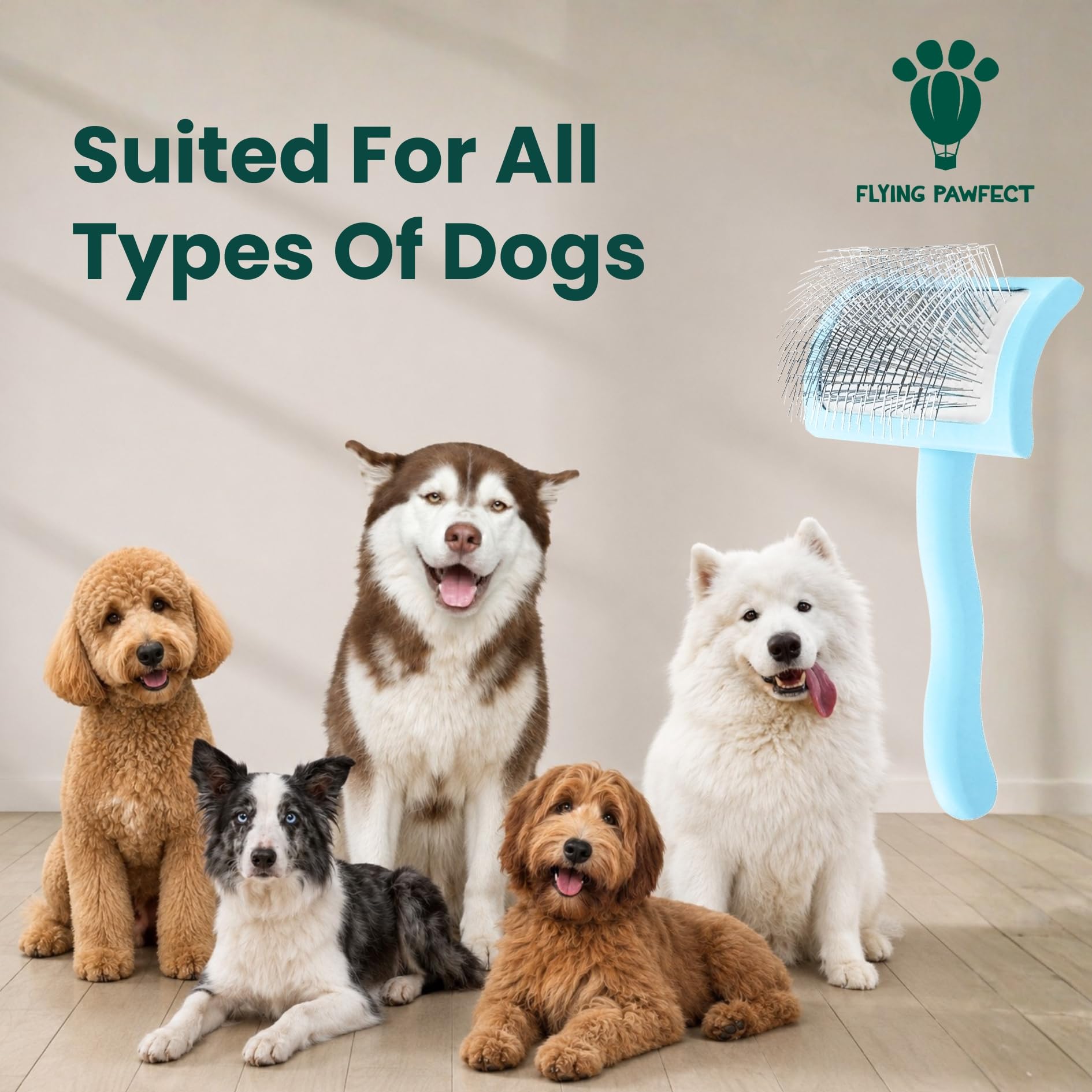 Cepillo para mascotas con pasadores de acero inoxidable para aseo de masajes suaves, para desenredar, desprendimiento de pelo y capa inferior, regalo ideal para peluqueros profesionales de mascotas