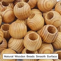 Vista 17 de Natural Wooden Beads, 100 Pieces 18mm Diameter Round Loose Spacer Beads Large Hole (6.5mm) Wooden Craft Beads with Beautiful Grain for DIY Handmade