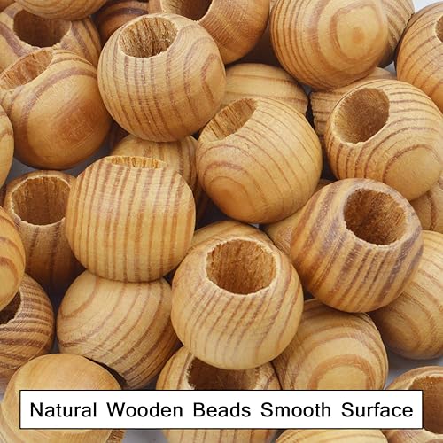 Miniatura 17 de Natural Wooden Beads, 100 Pieces 18mm Diameter Round Loose Spacer Beads Large Hole (6.5mm) Wooden Craft Beads with Beautiful Grain for DIY Handmade