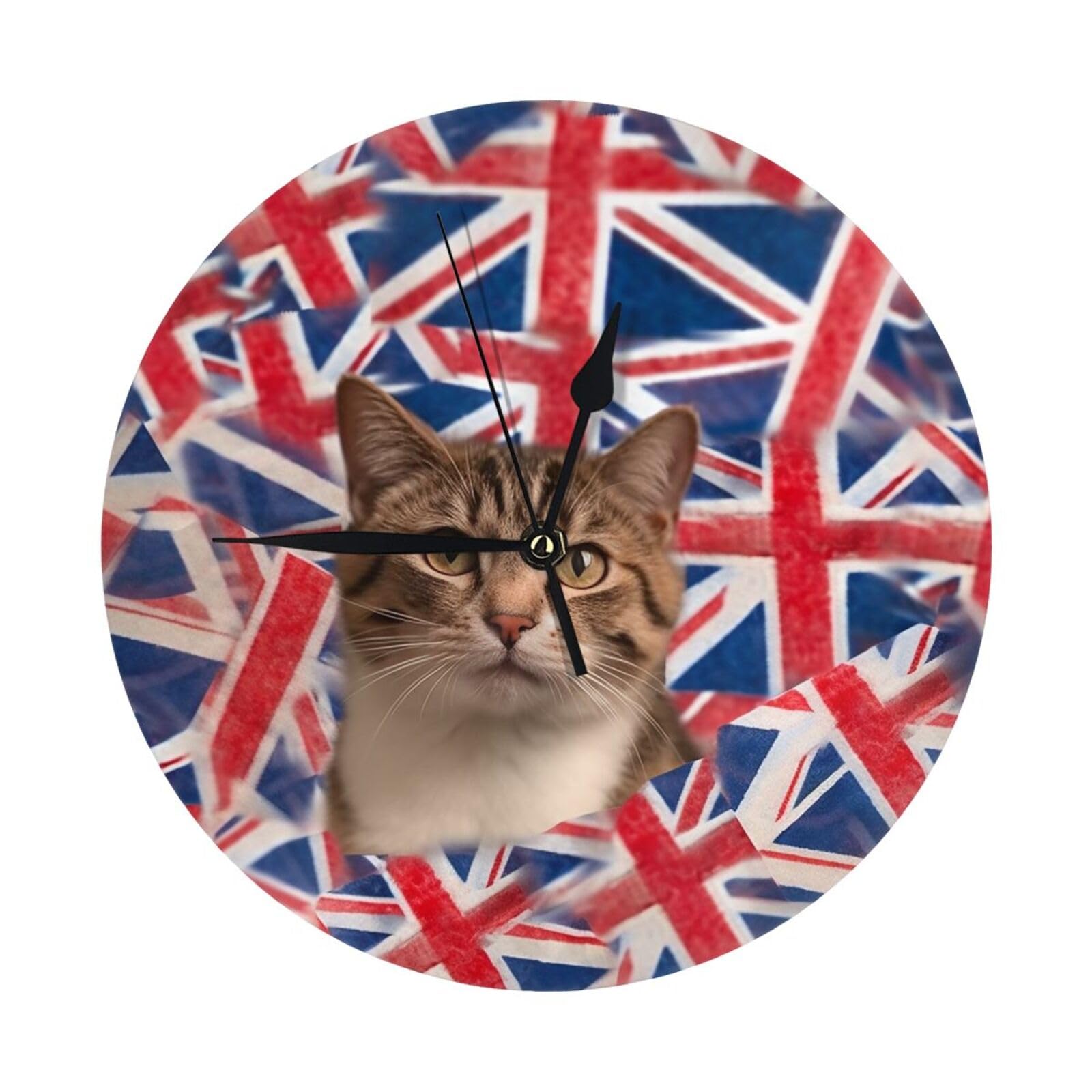 Horloge murale ronde 25,4 cm drapeau britannique décoration intérieure silencieuse
