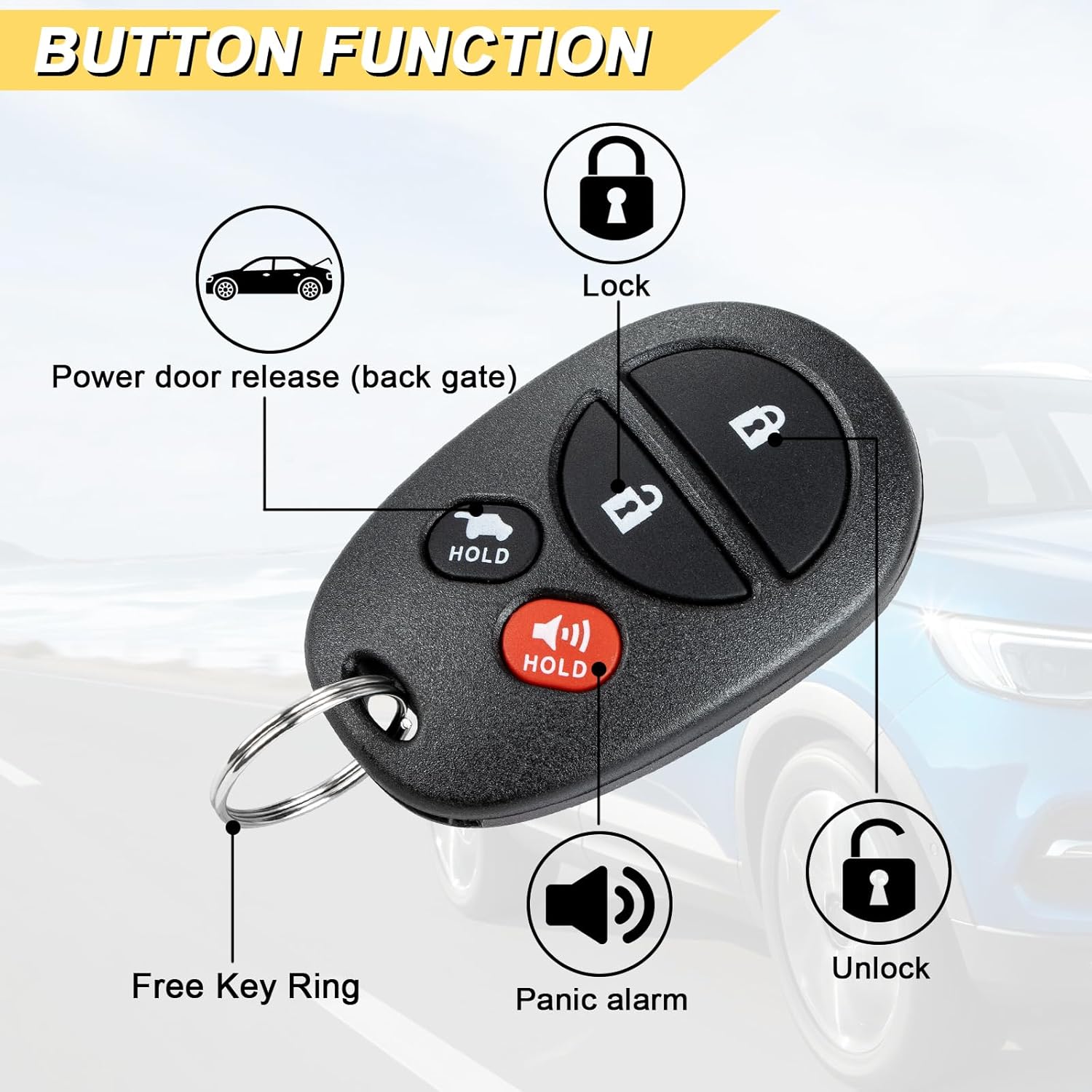 Vurkcy Key Fob Replacement for 2004-2008 Toyota Solara/ 05 06 07 08 Avalon Car Keyless Entry Remote Control, GQ43VT20T, 4 Buttons, 2Pcs