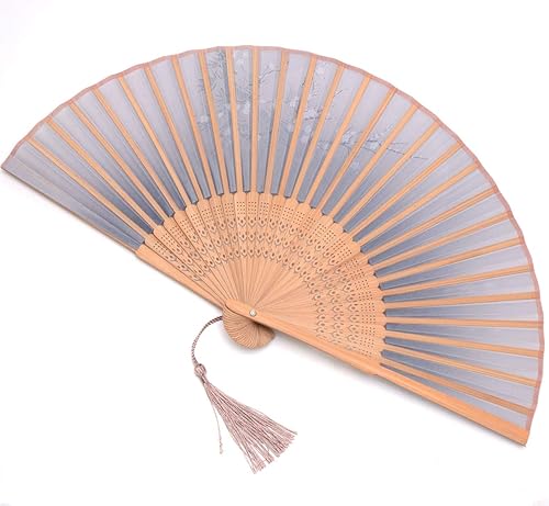 Miniatura 3 de Abanicos pequeños de mano de bambú y tela con una funda de tela para mujer, niña, regalos de niños (abanico de mano con flor de lum)