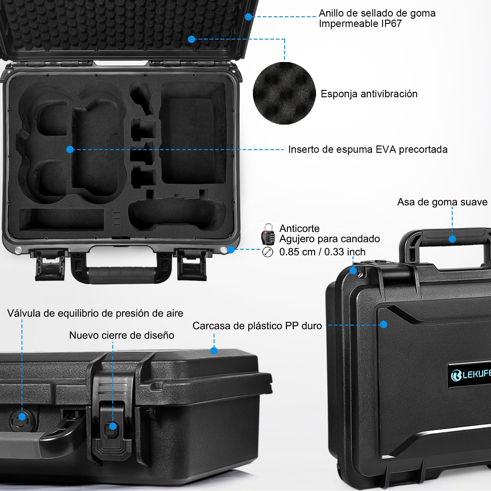 LEKUFEE Estuche Rígido Impermeable para Dron dji Avata 2,Combo Fly More,dji Goggles 3(No para Goggles N3),RC Motion 3,Control Remoto FPV 3 y más Accesorios (Solo Maleta)