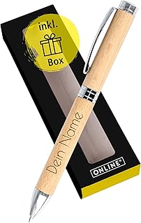 Personalisierter Kugelschreiber ONLINE Nature Style Beechwood mit Gravur in Geschenkbox I echtes Holz I auswechselbare D1-Mine I Schreibfarbe blau I viele Schriften und Symbole I persönliches Geschenk