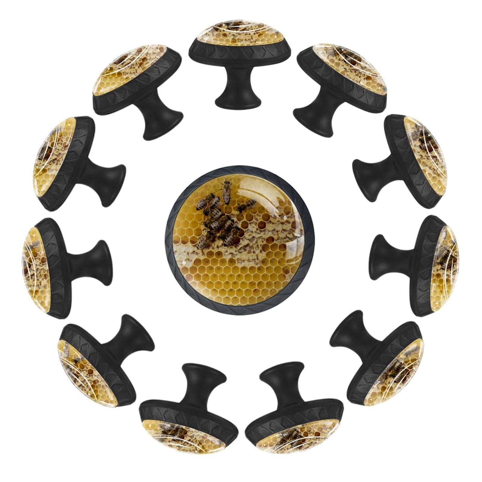 Boutons de tiroir ronds jaune 35mm nid d'abeille pour poignée commode