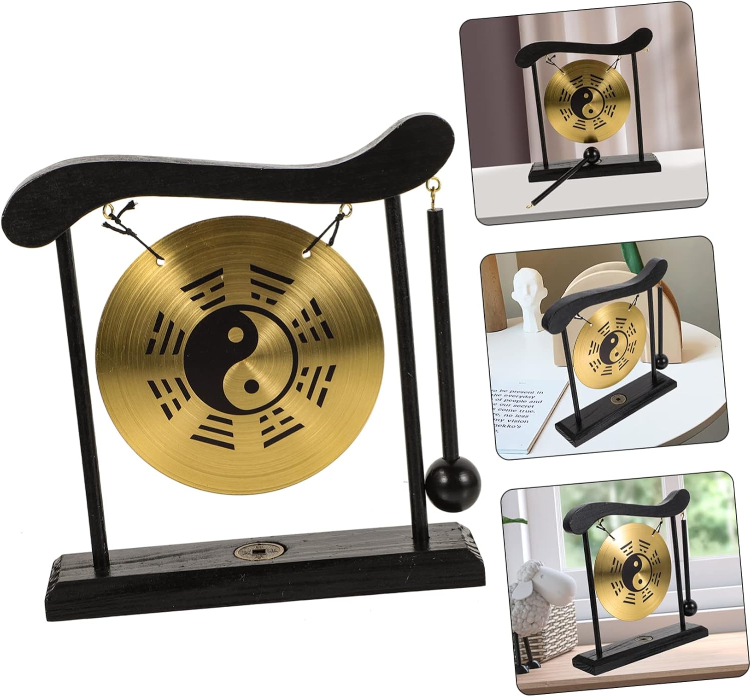 Alloy Desktop Gong Craft with Stand Feng Shui Drum Ornament Vintage Chinese Decor for Home Office and Unique Idea