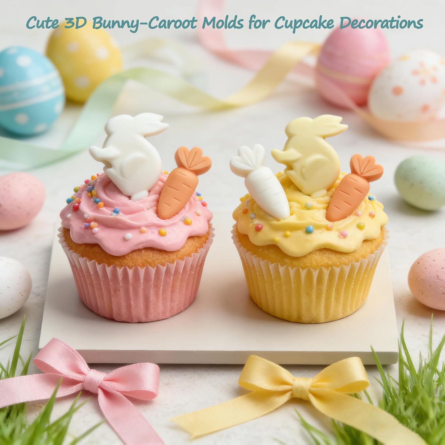 3-Pack Easter Bunny Silicone Mold, 3D Easter Bunny Chocolate Molds Carrot Candy Ice Mold Food Grade Non-Stick Silicone Molds for Candy, Jelly, Fondant, Resin, Candle Making