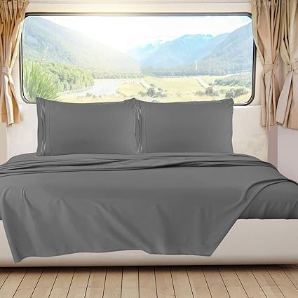 Nestl Dark Grey Short Queen Sheets for RV, Hotel Luxury RV Queen Sheets Set, 6 Piece Fitted Bed Sheet Set and Pillowcases, Super Soft, Wrinkle-Free, and Breathable Camper Bedding