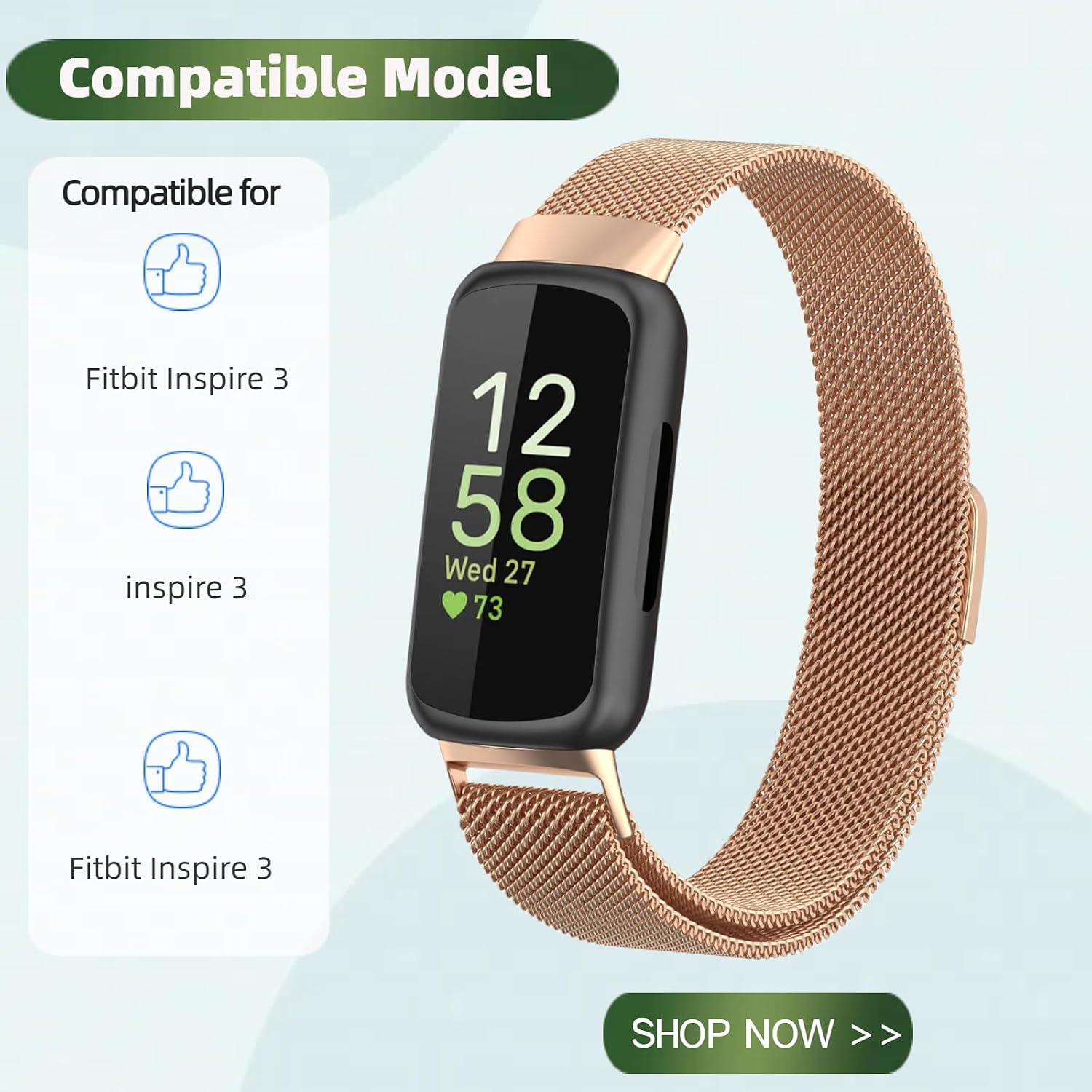 Compatible for Fitbit Inspire 3 Bands with Case, Metal Braided Strap Magnetic Clasp, Stainless Steel Mesh, Soft TPU Bumper Cover for Men Women