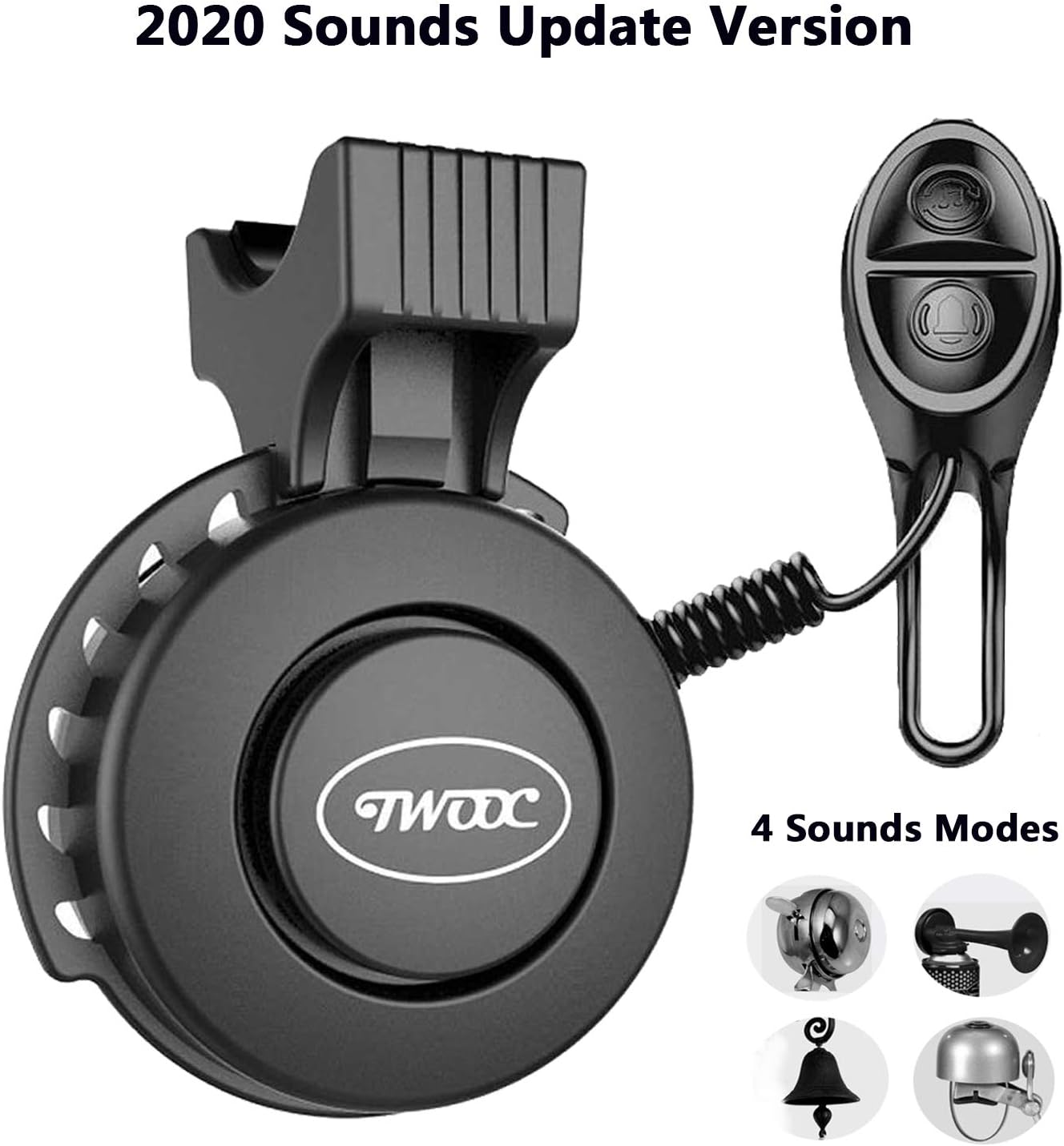 TiKeDaElectric Bike Horn Electronic Bicycle Bell,Latest 4 Soft Sound Modes with Rechargeable Battery,Volume Adjustment 50-120 DB,Waterproof Horn for Women Men Kids' Tricycles Scooter BMX MTB