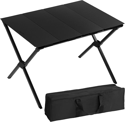 All Carbon Fiber Camping Table，Tactical Table， Outdoor Camping Folding Table, Convenient for Traveling,Picnic, Camping, BBQ, Party, Backyard, Beach (Glossy Black Plain Weave)
