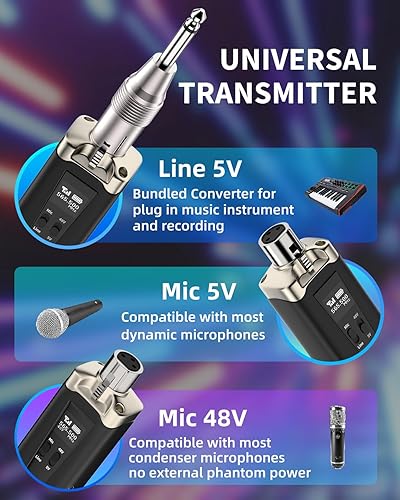 Miniatura 2 de KYXAIN Sistema de micrófono inalámbrico UHF Adaptador de micrófono XLR 8 canales, transmisor dinámico de audio y receptor para micrófono dinámico,
