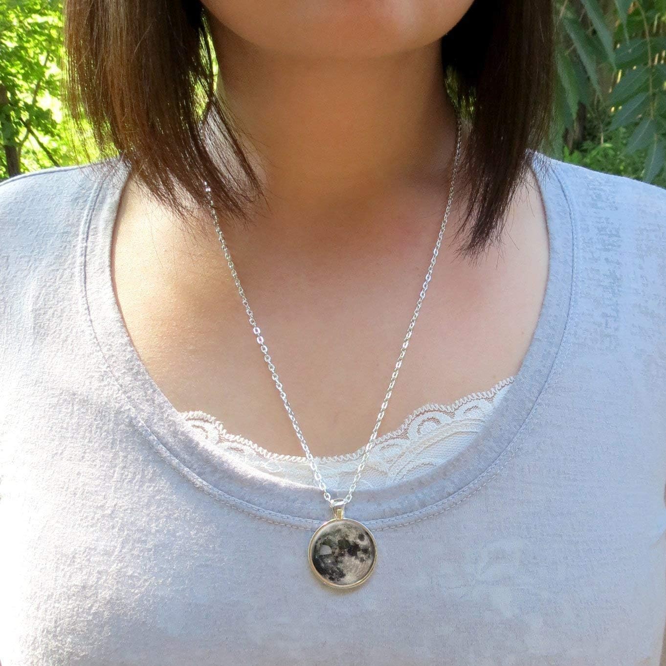 CellsDividing Silver Plated Full Moon Necklace Pendant - Image 3