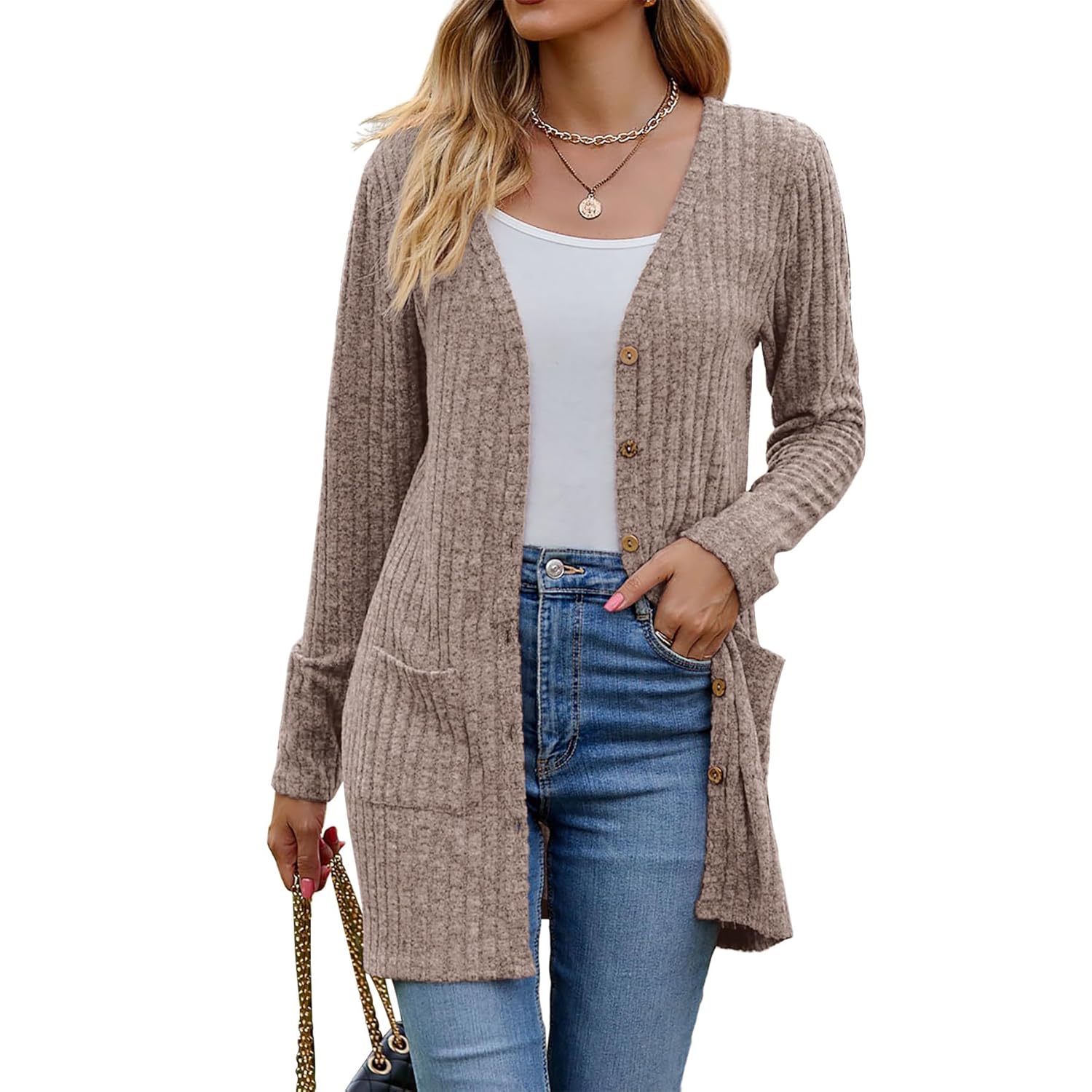 Womens 2025 Fall Fashion Cardigan Lightweight Soft Knit Cardigan for Women Long Sleeve Open Front Coat with Pockets