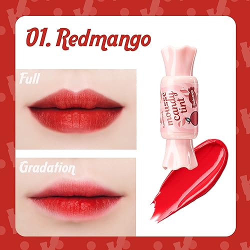 Miniatura 3 de THESAEM Saemmul Mousse Candy Tint #1 Redmango Mousse - Tinte labial de alto pigmento mate de larga duración con extractos de miel para hidratar