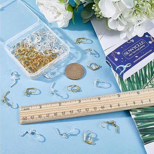 Miniatura 99 de SUNNYCLUE 1 caja de 80 ganchos para aretes chapados en oro real de 18 quilates, de acero inoxidable con cierre de palanca, aros de palanca para 80