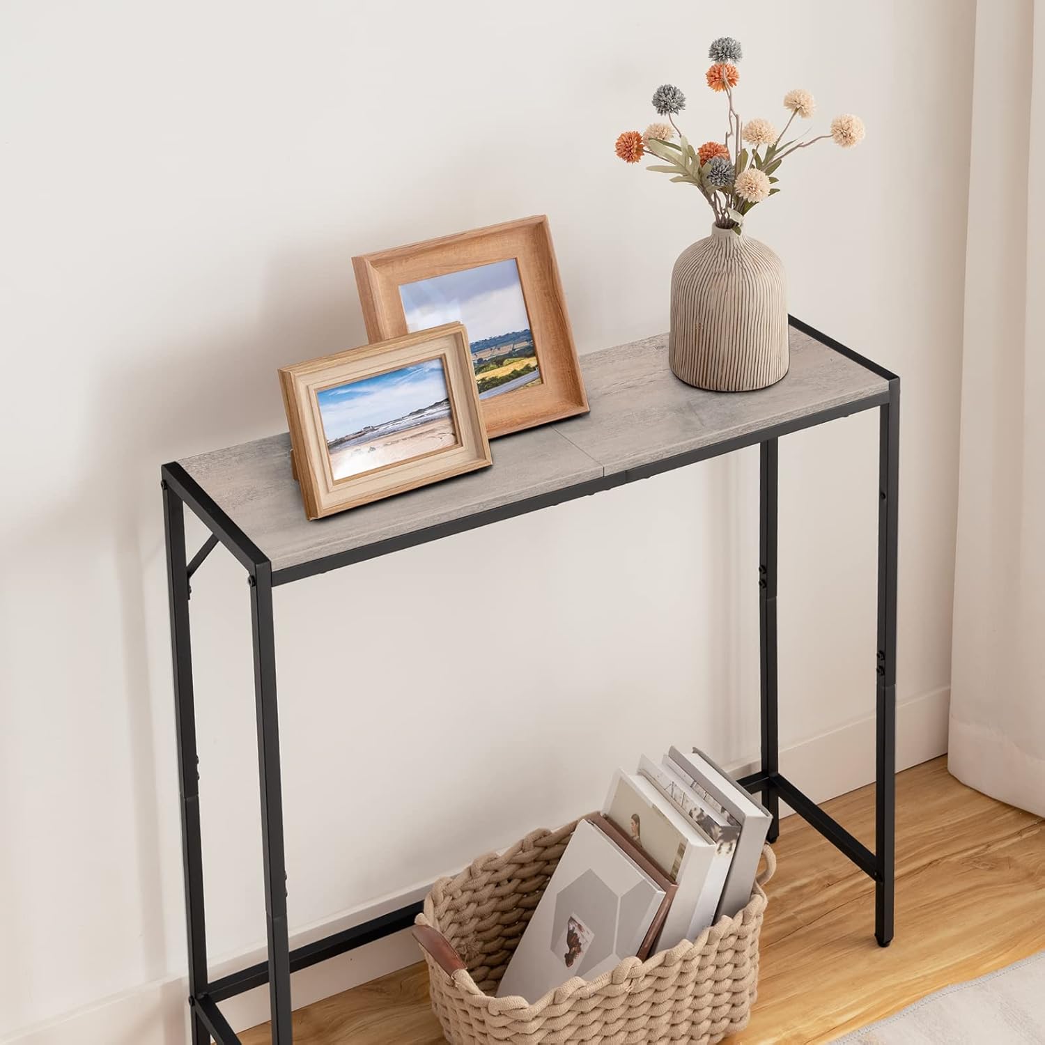 MAHANCRIS Console Table, Narrow Sofa Table, 30.1" Small Couch Table, Thin Sofa Table, Side Table for Hallway, Living Room, Foyer, Corridor, Greige and Black CTHG7601