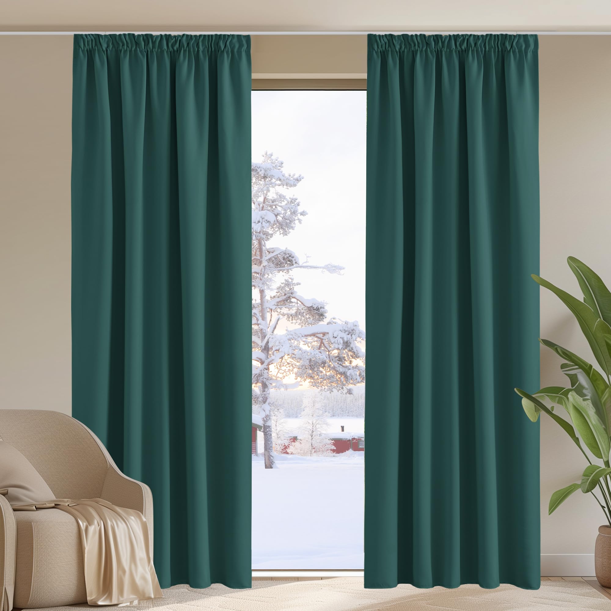 PONY DANCE Blackout Pencil Pleat Curtains, Dark Green, W46 x L90", 2 Panels โ image 1