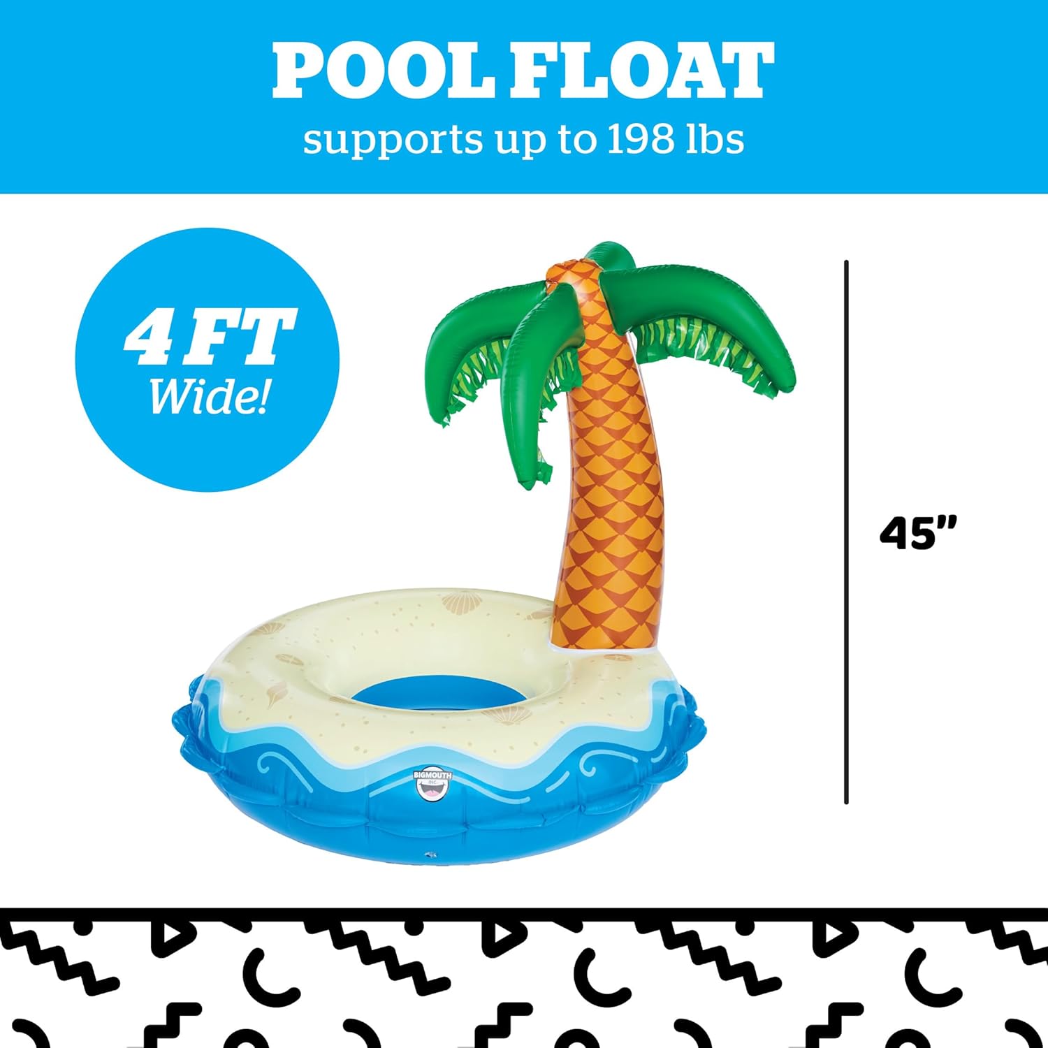 BigMouth Inc Giant Inflatable Palm Tree Pool Float, Durable Vinyl Ring Tube, Summer Beach Themed Pool Party Water Floatie, Patch Kit Included