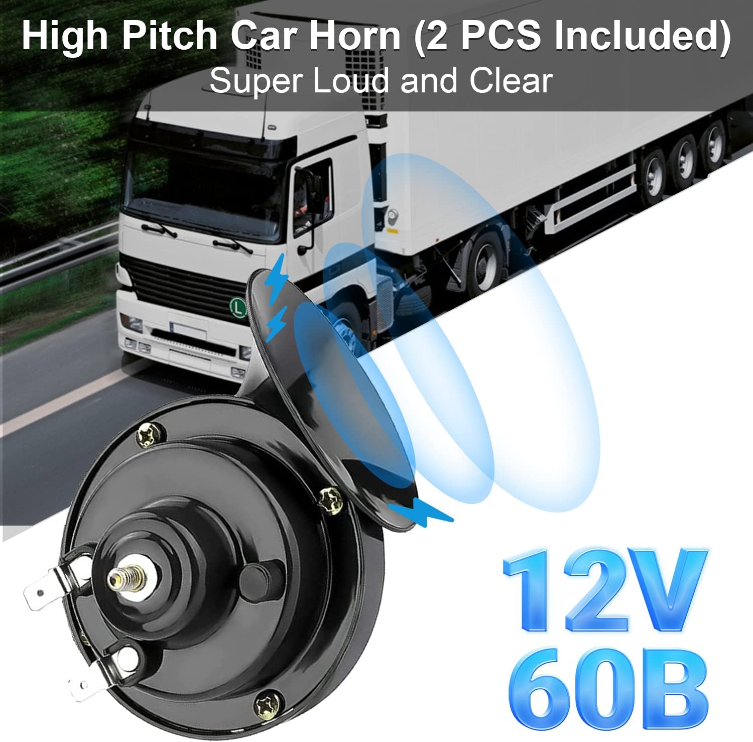 Car Horn, 12V Truck Horn 300DB Loud Motorcycle Horn Waterproof Auto Horn Train Horns Waterproof High Low Tone Universal Fit Super Loud Electric Snail Horn Replacement Car Horns-2 PCS Included