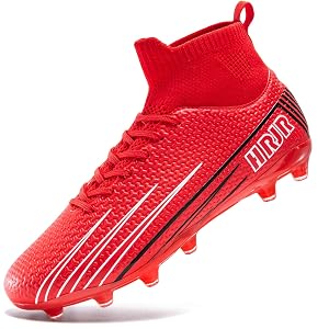 Tacos de Fútbol para Hombre y Mujer con Soporte Alto 8.5 Mujer/7 Hombre Rojo