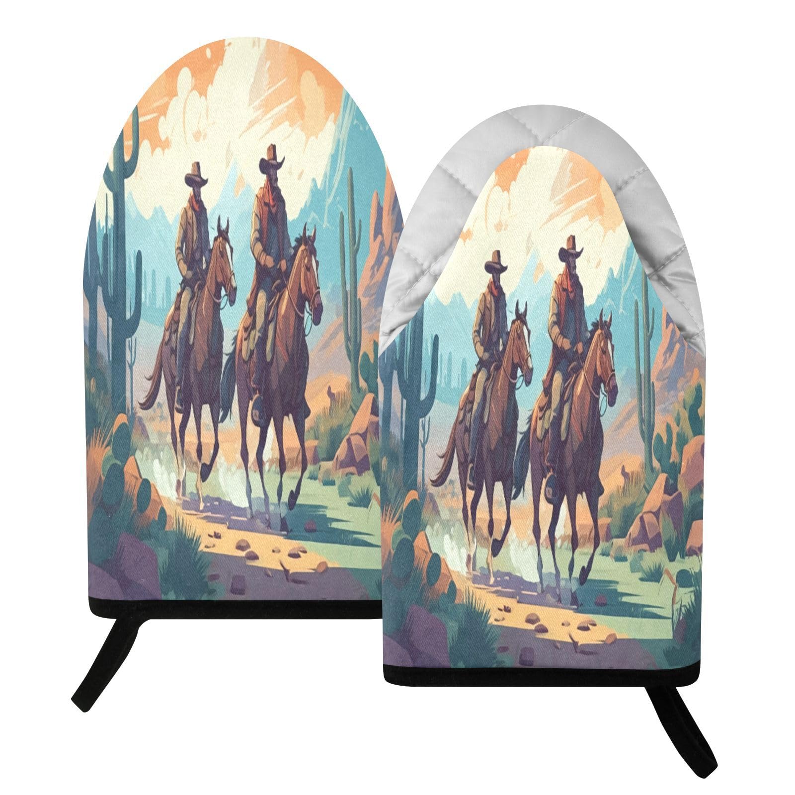 BURSTDDY Desert Cowboy Oven Mitt,Heat Resistant Kitchen Mitts for Cooking
