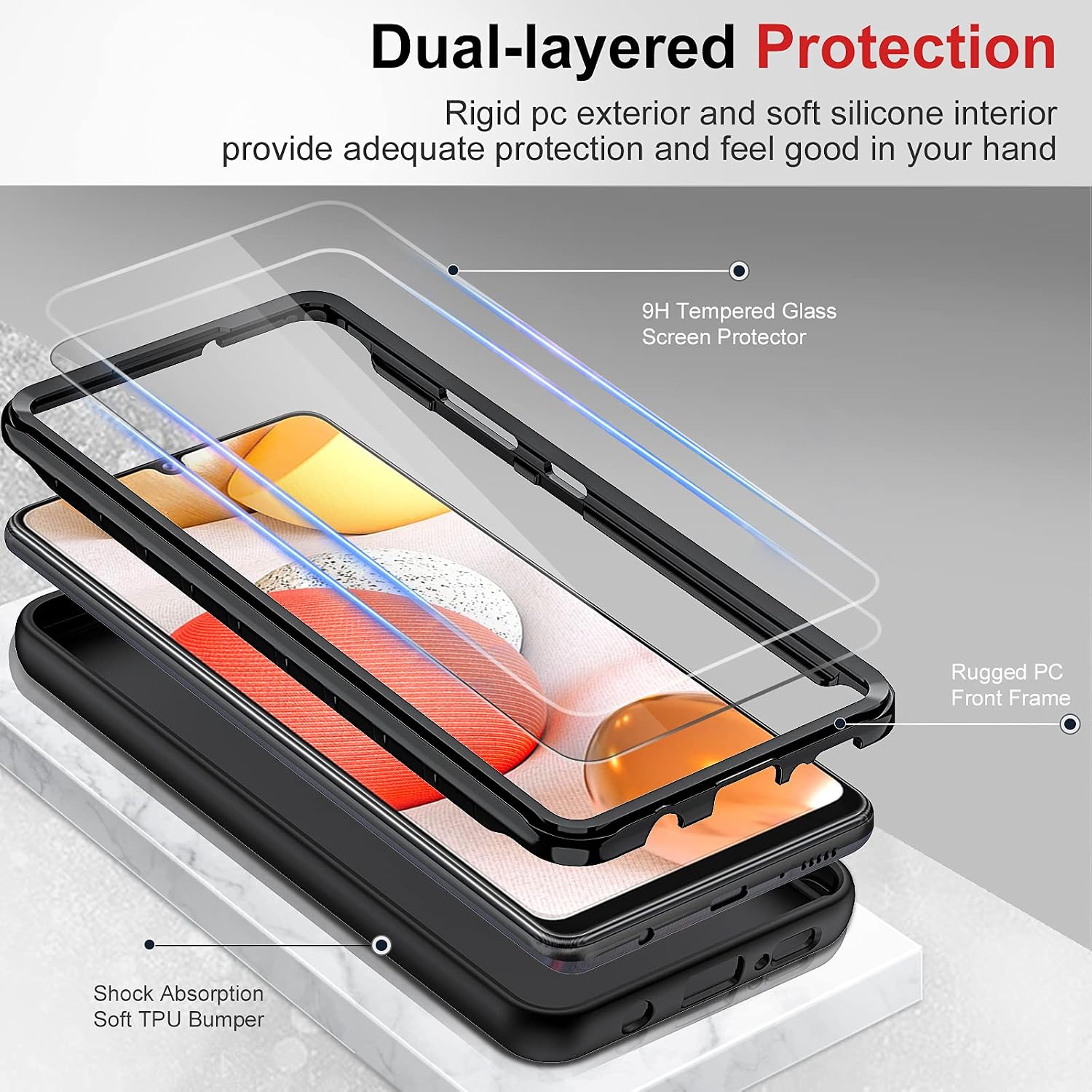LeYi for Galaxy A42 5G Case, Samsung Galaxy A42 5G Case with [2 x Tempered Glass Screen Protector], Full-Body Shockproof Soft Liquid Silicone Hybrid Protective Phone Case for Galaxy A42, Black