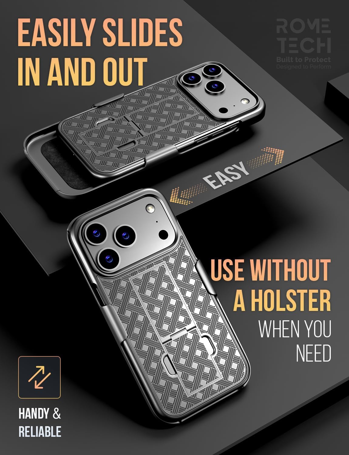 Designed for iPhone 17 Pro Max Case with Belt Clip Holster - Kickstand Cover Phone Case - Black - Image 4