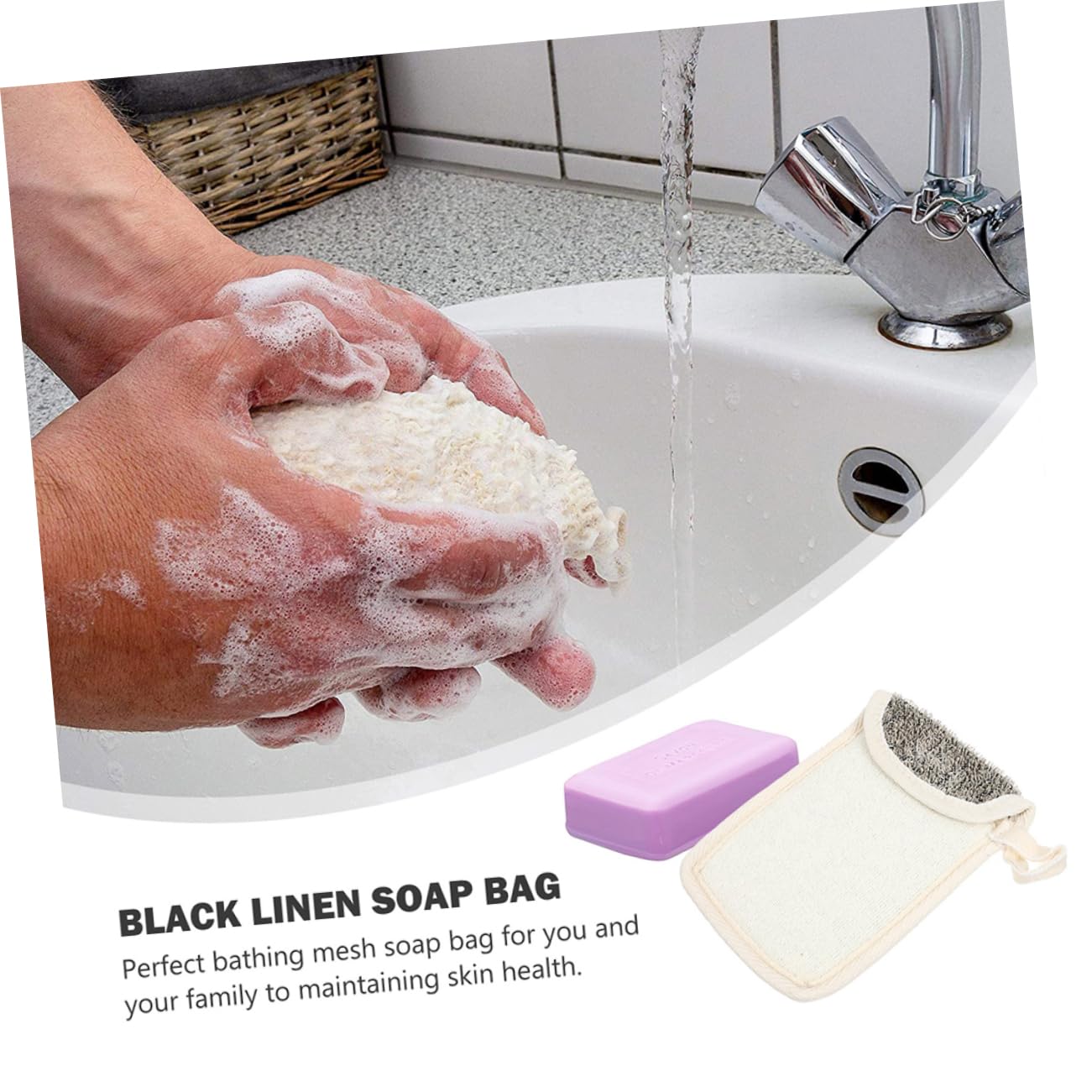 5pcs Black Linen Soap Storage Bags Exfoliating Mesh Soap Net Pouches for Bathing and Shower Use