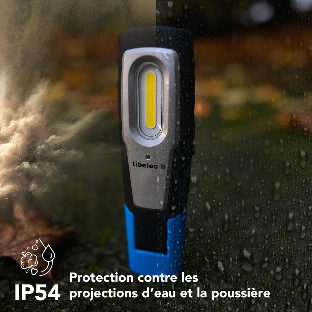 Baladeuse LED rechargeable sur socle 6W, 600 lumens, IP54, IK07, crochet, mode torche, aimanté, garantie 3 ans - Tibelec