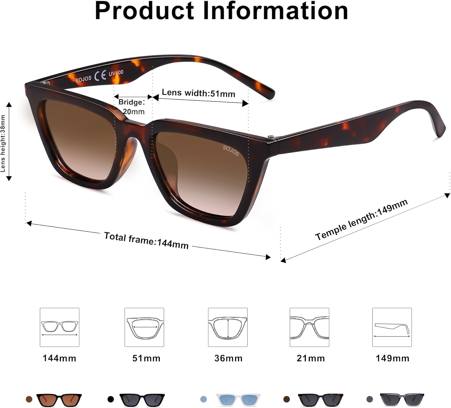 SOJOS Polarized Narrow Square Cateye Sunglasses for Women Retro Trendy Driving Glasses SJ2169 - Image 3