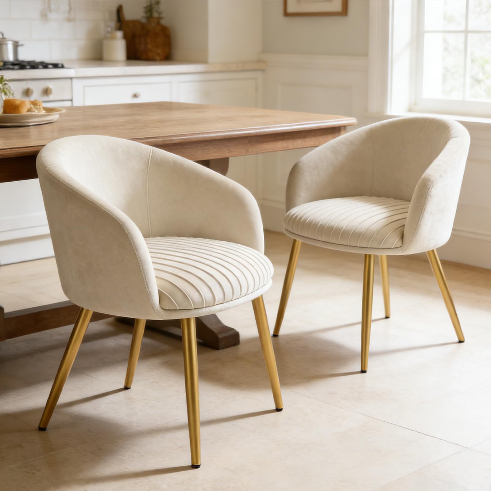 Furnistyle Accent Dining Chairs Set of 2 Velevt Upholstered Side Chair with Metal Legs, Makeup Vanity Chair Comfy Cushioned Seat for Dining Room/