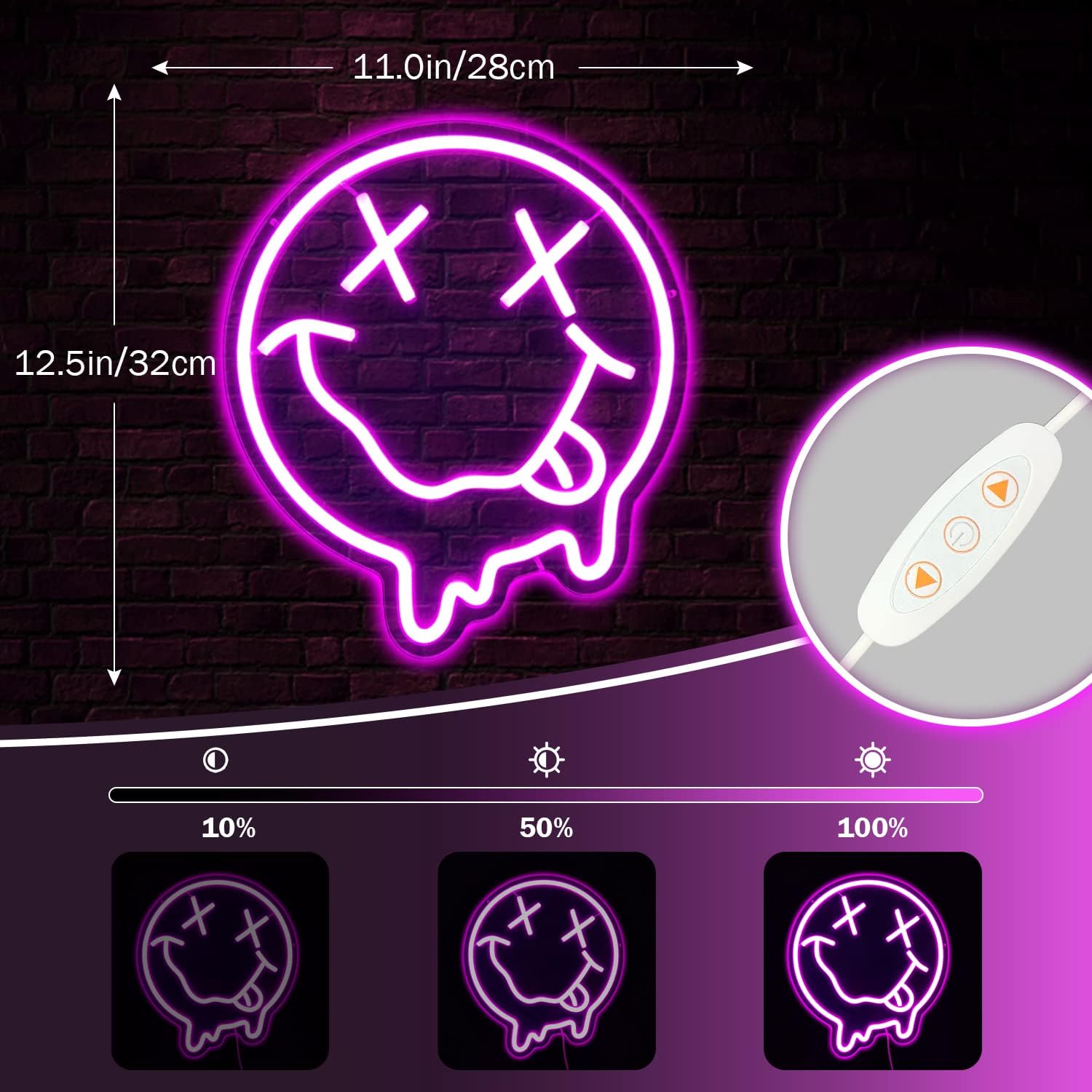 Melting Smile Face Neon Sign Melted Smile Neon Signs LED Sign for Wall Decor Dimmable Neon Smile Face Light Signs for Bedroom Kids Room Party Pink Wall Art Decor USB Powered Holiday Gift