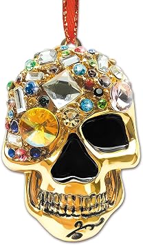 JUESMOS Metal Skull Christmas Ornaments 2025 Gold Skull Hanging Ornaments for Christmas Tree Decorations Gothic Xmas Ornament Keepsake Gifts for Women Men Rhinestones Xmas Ornament
