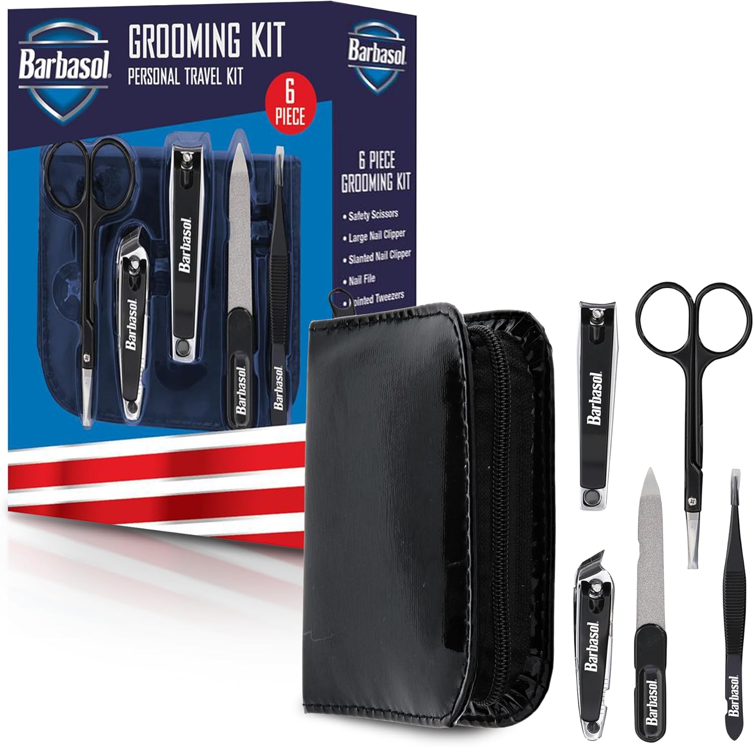 Barbasol 8 Piece Travel Manicure Set with Scissors, Nail Clippers, Nail File, Tweezers, Cuticle Pushers and Travel Case Barbasol 8 Piece Travel Manicure Set with Scissors, Nail Clippers, Nail File, Tweezers, Cuticle Pushers and Travel Case