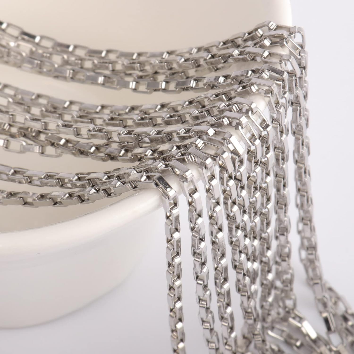 33 Feet Stainless Steel Box Chain Bulk, 2mm 304 Stainless Steel Chains Roll Spool Thin Square Rolo Box Link Chain Bulk for Jewelry Making DIY Craft