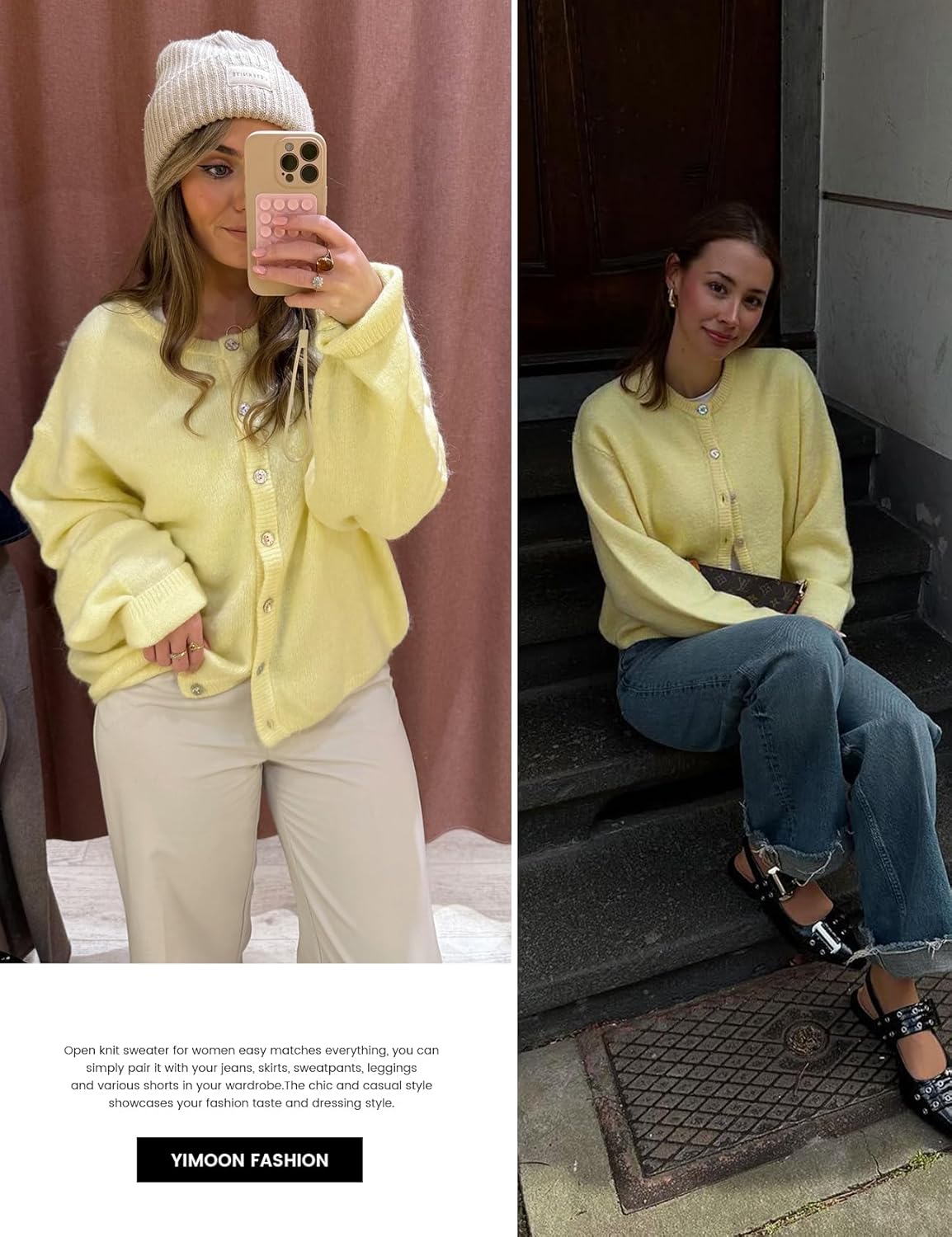 Yimoon Womens Cardigan Sweaters Button Down Chunky Knit Sweater Long Sleeve Soft Fall Winter Cropped Cardigans - Image 5