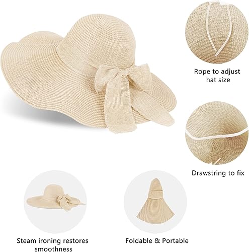Miniatura 3 de Sombreros de playa para mujer, sombrero de paja flexible, protección UV, sombreros de vacaciones plegables de ala ancha, sombreros de viaje plegables