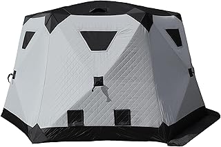8-12Person Ice Fishing Tent with Stove Jack and Floor Portable ICES Fishings Shelter 210D Insulated Layer Oxford Cloth Hexagon Shanty Pop-Up Fish Tent for Winter Camping Fishing