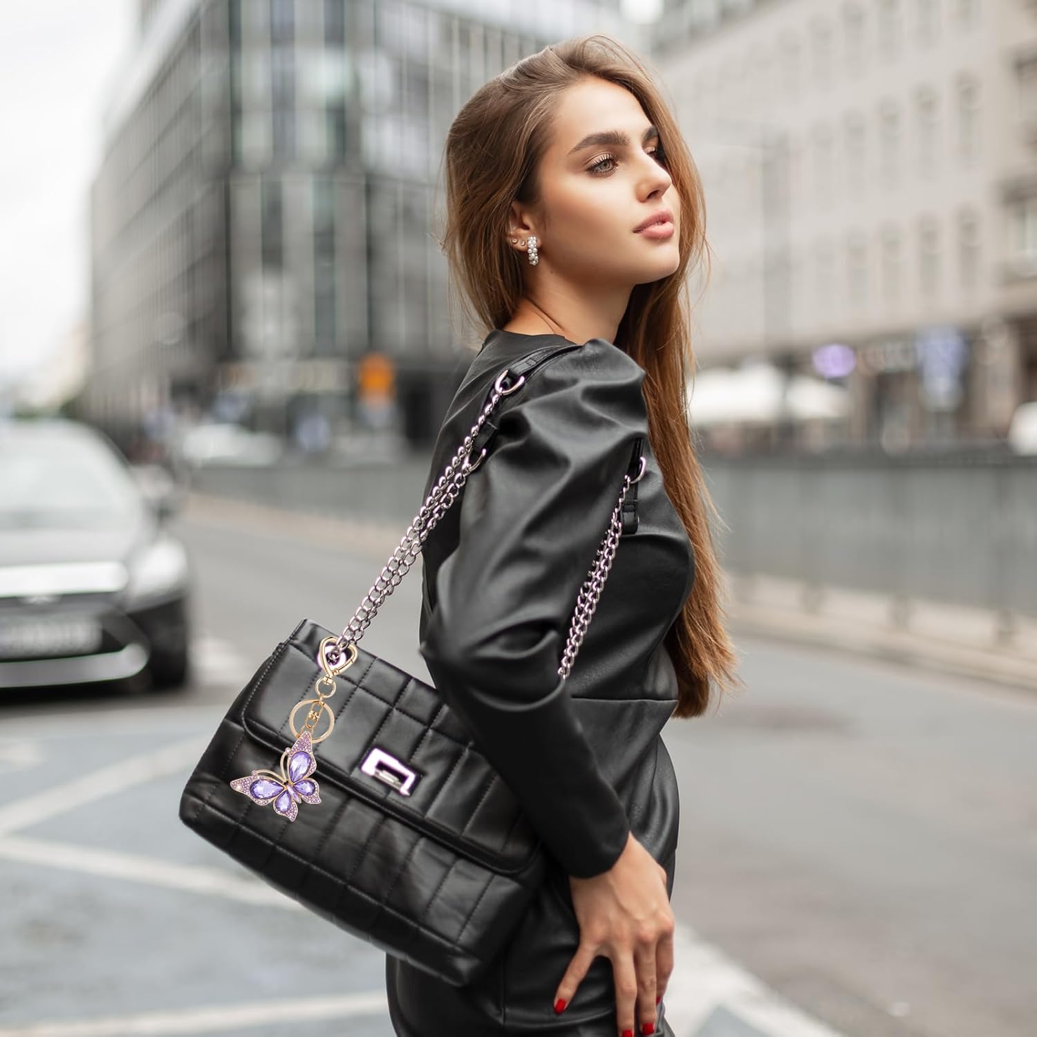 Charm Keychain for Women, Cute Butterfly Keychain Bag Purse Charms Sparkling Butterfly Key Chains Pendant Decor for Handbags Backpack Women Girls Gift (Purple) - Image 6