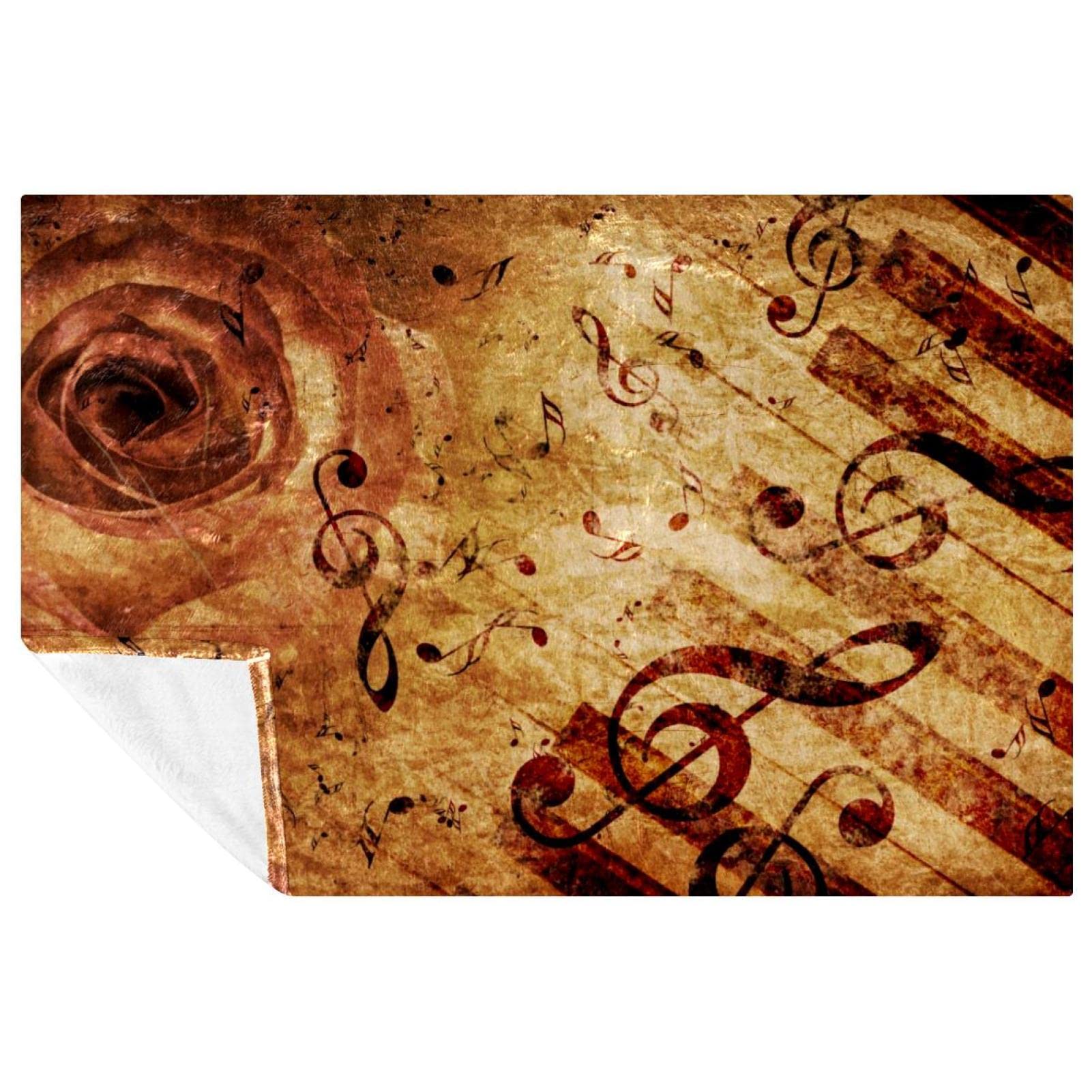 Jeté de lit vintage canapé usé solution déco plaid musique grunge chaud 150x100cm