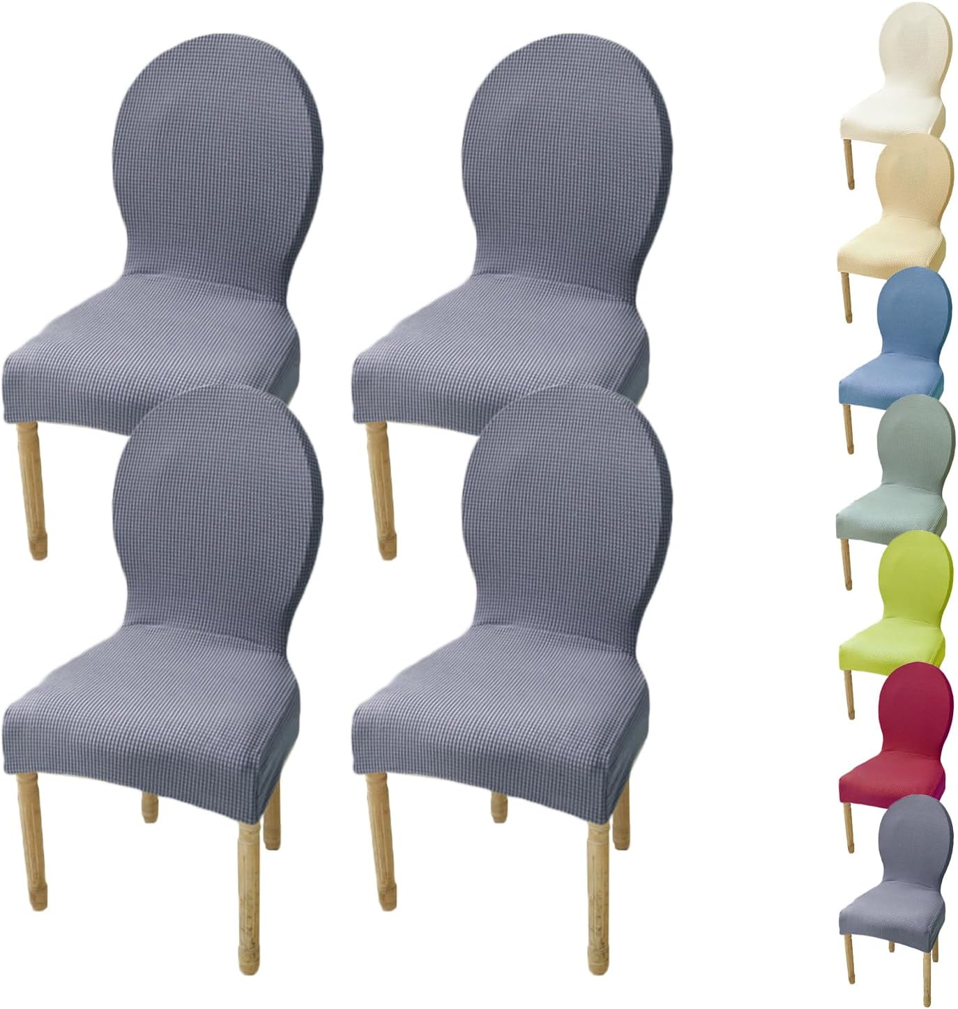 Round Back Dining Chair Cover Stretch Chair Cover for Dining Room Kitchen Modern Style Curved Back Chair Cover Solid Color Dining Chairs Slipcovers Chair Protectors Covers for Hotel,F 4pcs