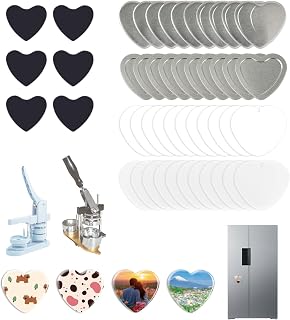 100 Sets Heart Button Maker Supplies 54mm/2.13in，Button Parts for Heart-Shaped Fridge Magnet Maker Machine，Including Metal Cover, Metal Back Cover, Clear Film, Blank Paper, Soft Magnet