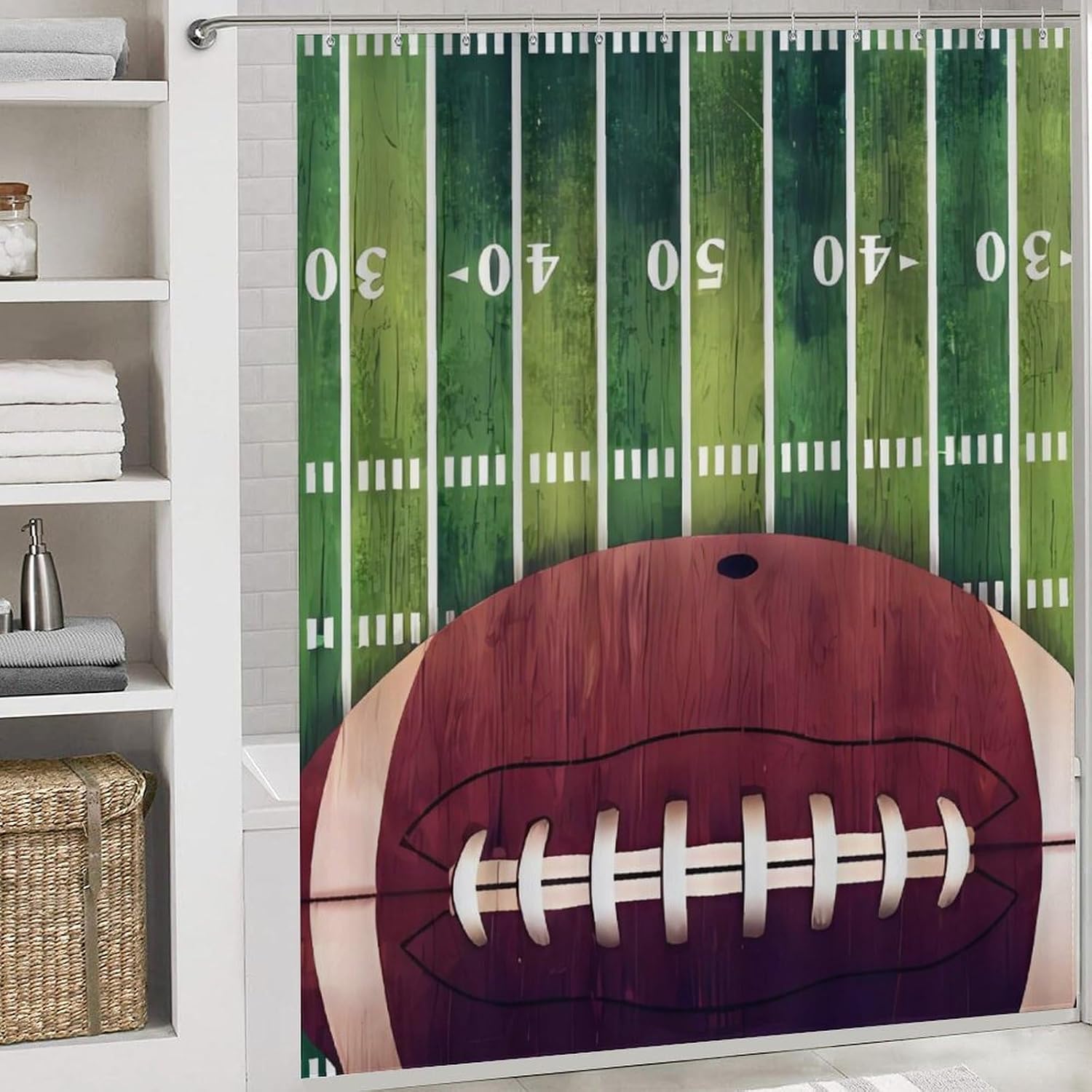 American Football Field and BallNon-Slip Bath Rug Set 4 Set