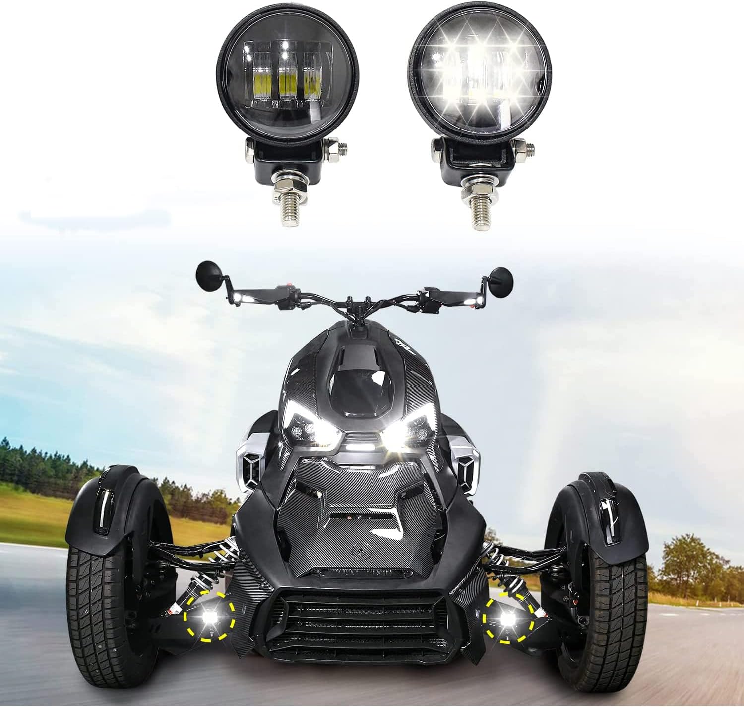 LED Auxiliary Lights Fog Lights w/Mounting Brackets Compatible with Can-Am Ryker Accessories Driving Spot Lights Fog Lamp (2PCS)