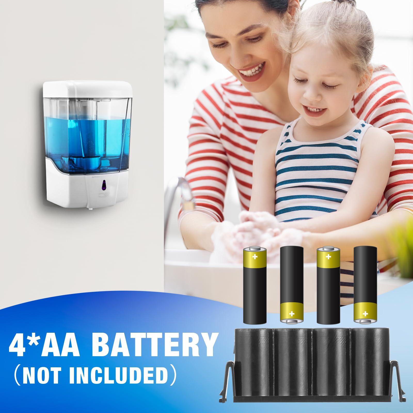 Automatischer Seifenspender, berührungslos, 600 ml, kommerzieller Handseifenspender, Wandmontage, Händedesinfektionsmittelspender für Badezimmer, Büros, Zuhause, Küche, Hotel, Weiß, 4 Stück